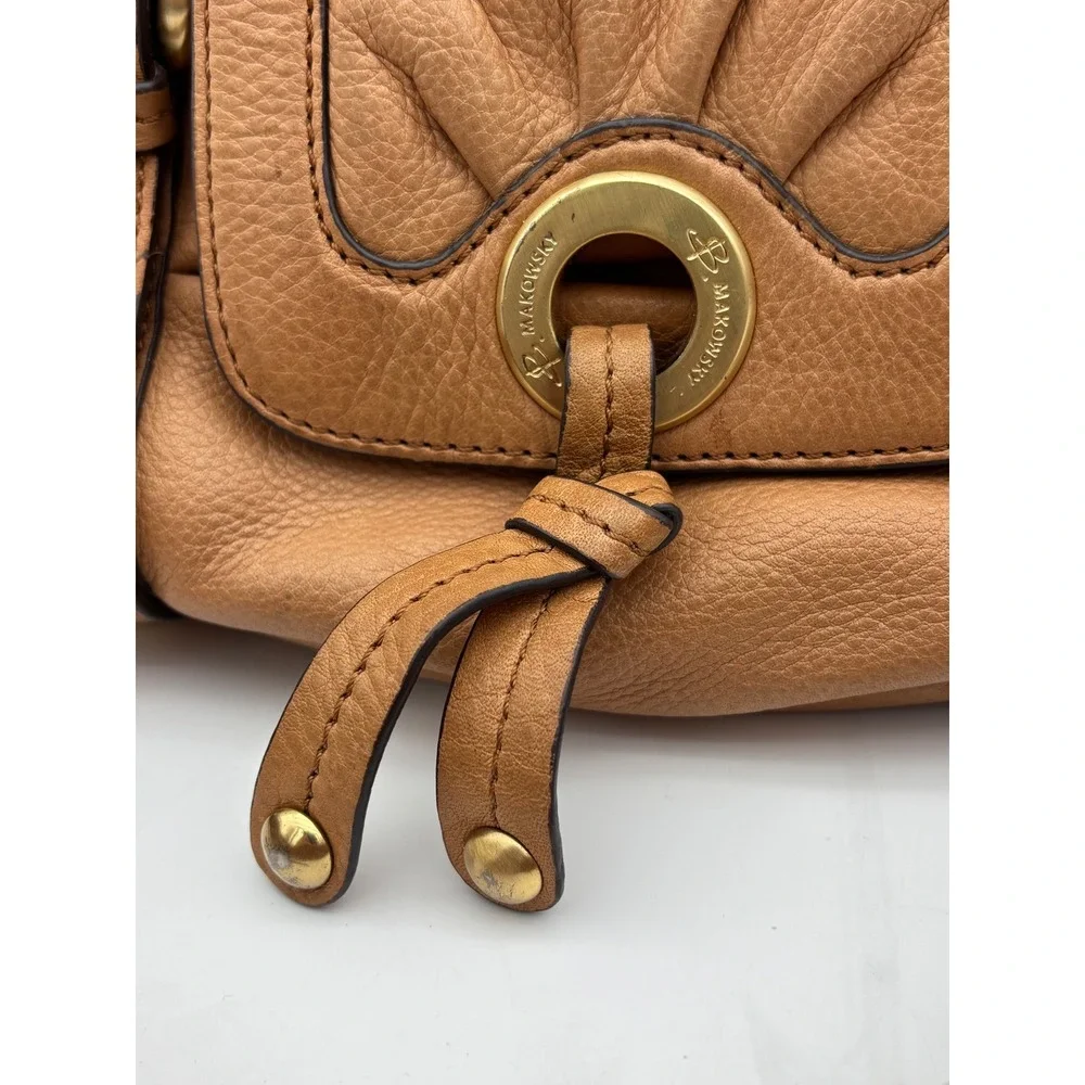 B MAKOWSKY Tan Leather Handbag Satchel Bag Double Handle Boho‎ Slouch Gold Camel